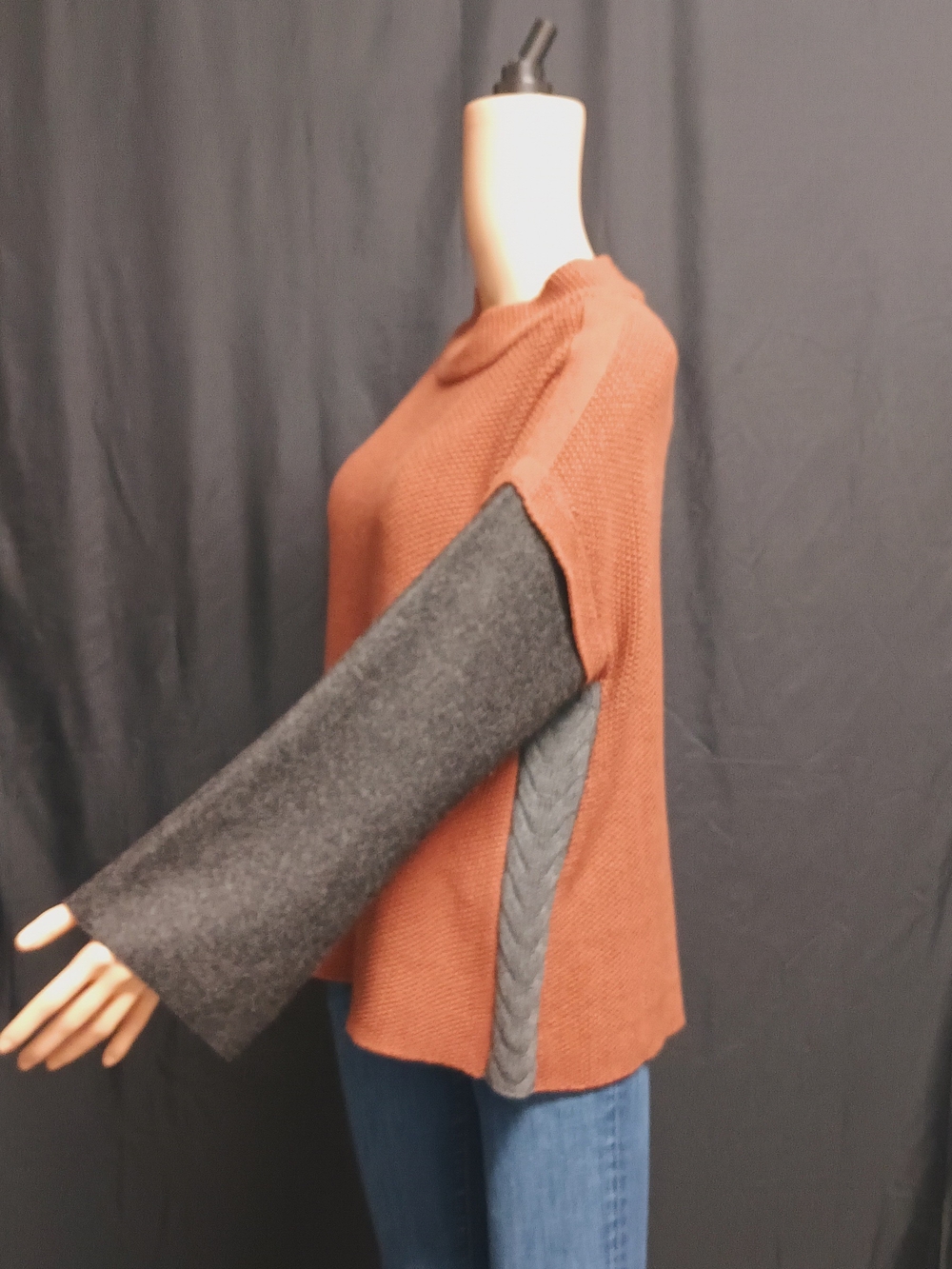 Indigenous Alpaca Wool Rust and Charcoal Two-Tone Crewneck Sweater